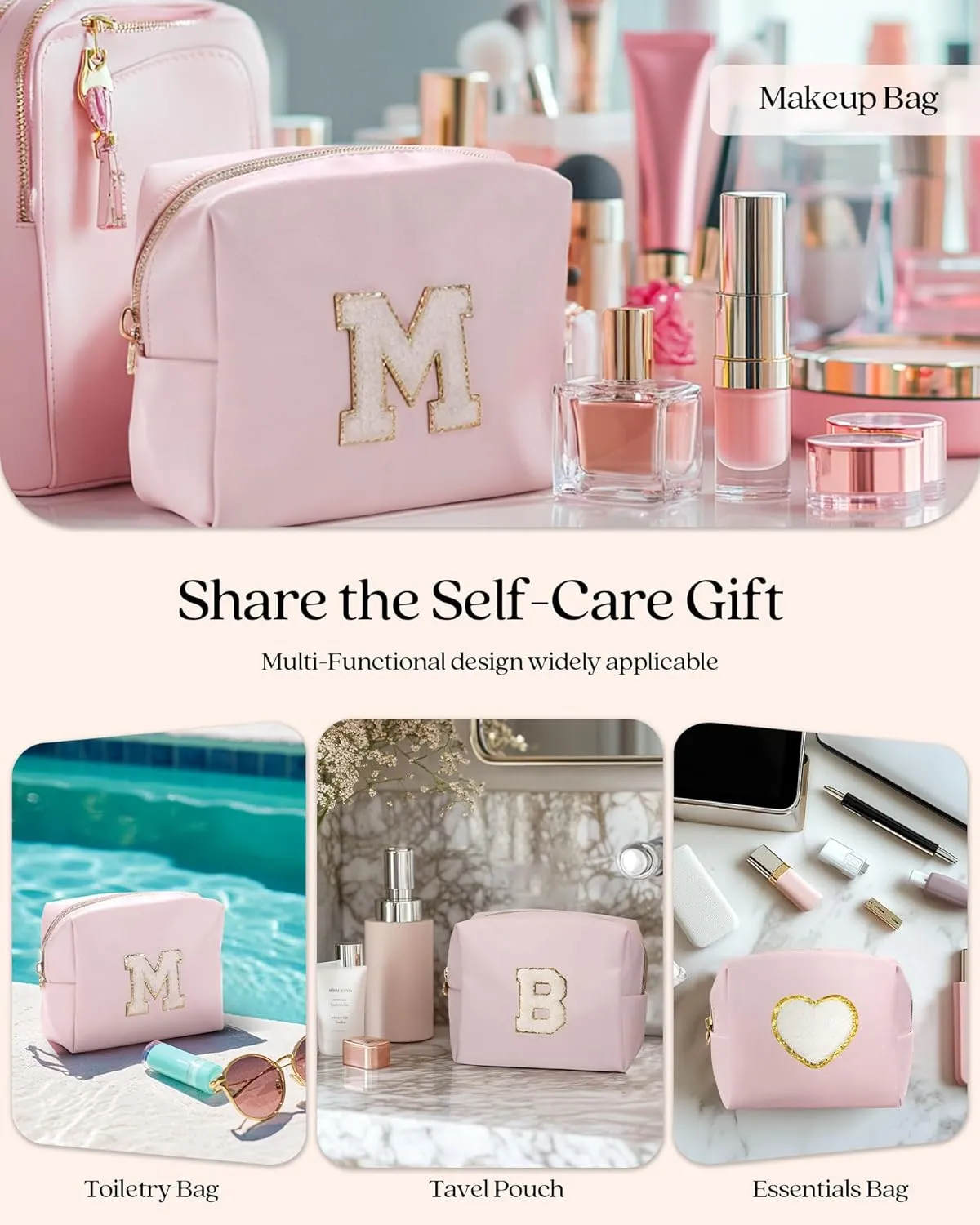 Pocmimut Birthday Gifts for Gifts,Personalized Initial Makeup Bag Cosmetic Pouch Toiletry Bag for Her Mom wife Teacher 18th Birthday Gifts for Girls,A