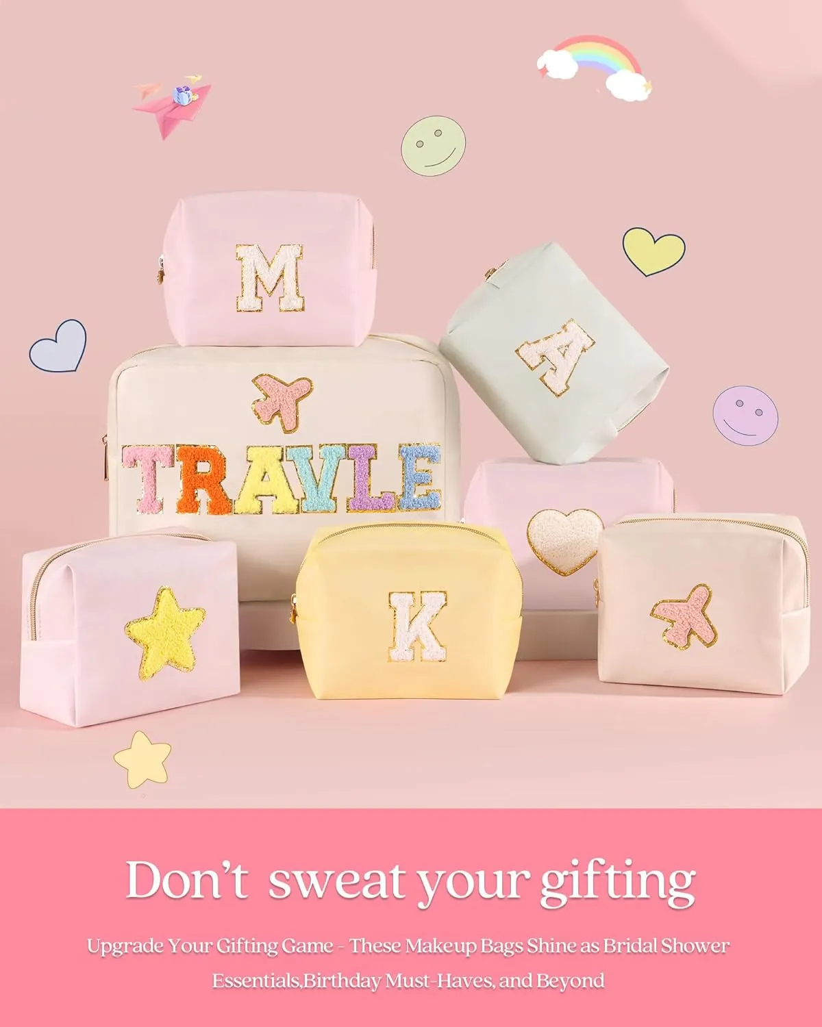 Pocmimut Makeup Bag,Initial Makeup Pouch Cosmetic Bag for Teen Girl Gifts Trendy Stuff - Christmas Gifts Birthday Gifts 18th Gift,K