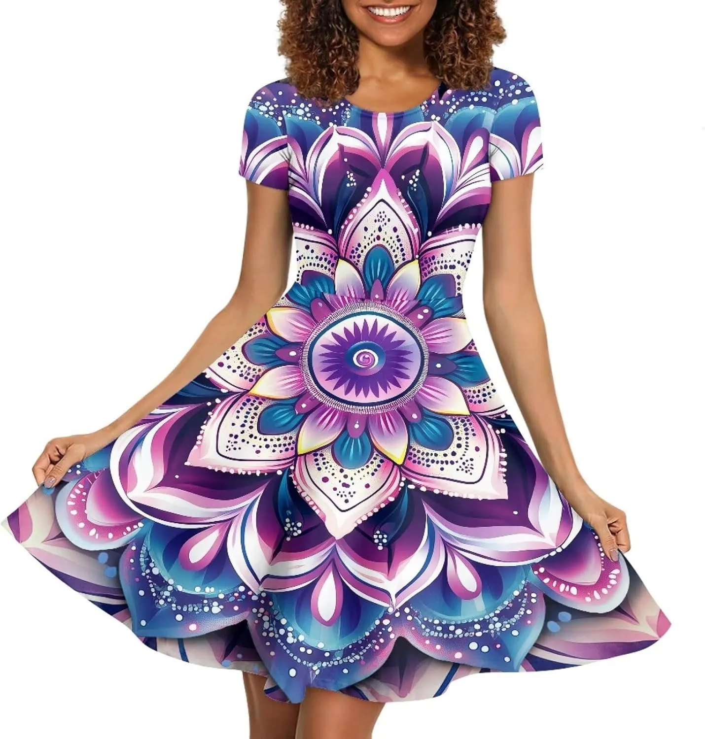 POLERO Sunflower Dress for Women Floral Summer Dresses Short Sleeve Casual Sundresses Midi Dresses