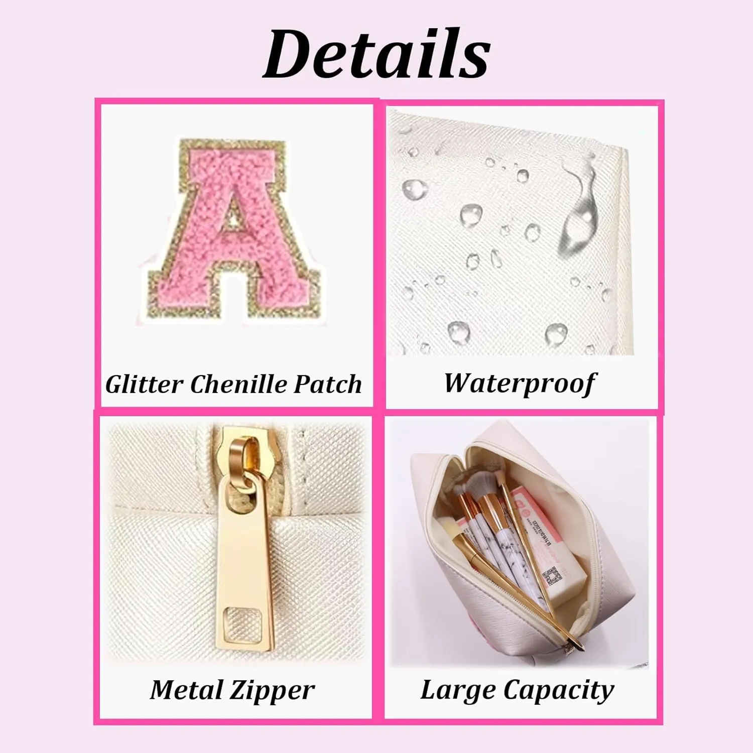 Preppy Makeup Bag for Travel,Initial Cosmetic Bag with Zipper Portable Toiletries,Initial Makeup Bag Pouch Accessories Brushes Capacity Waterproof