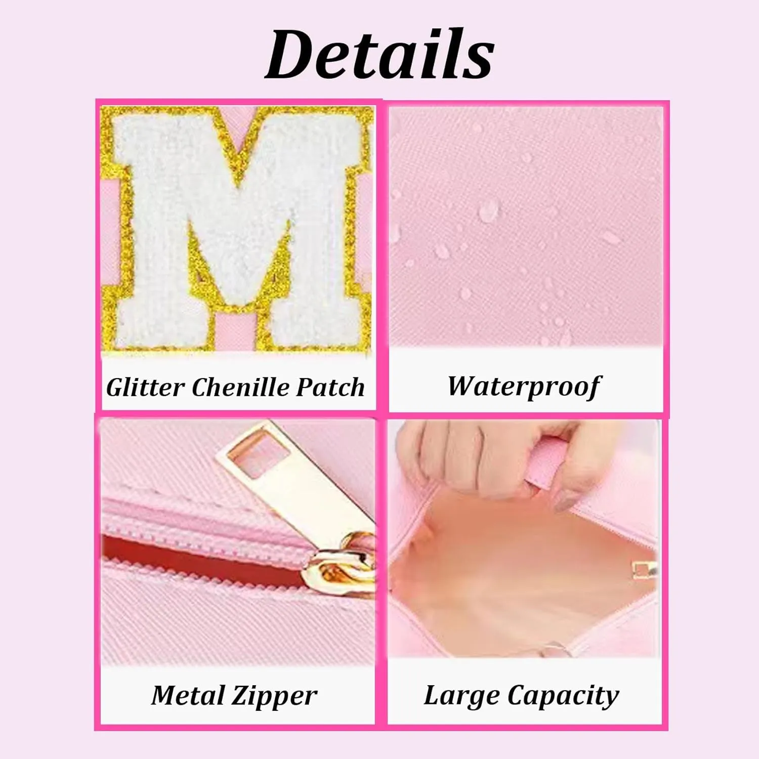 Preppy Makeup Bag for Travel,Initial Cosmetic Bag with Zipper Portable Toiletries,Initial Makeup Bag Pouch Accessories Brushes Capacity Waterproof