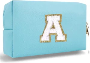 Preppy Makeup Bag for Travel,Initial Cosmetic Bag with Zipper Portable Toiletries,Initial Makeup Bag Pouch Accessories Brushes Capacity Waterproof