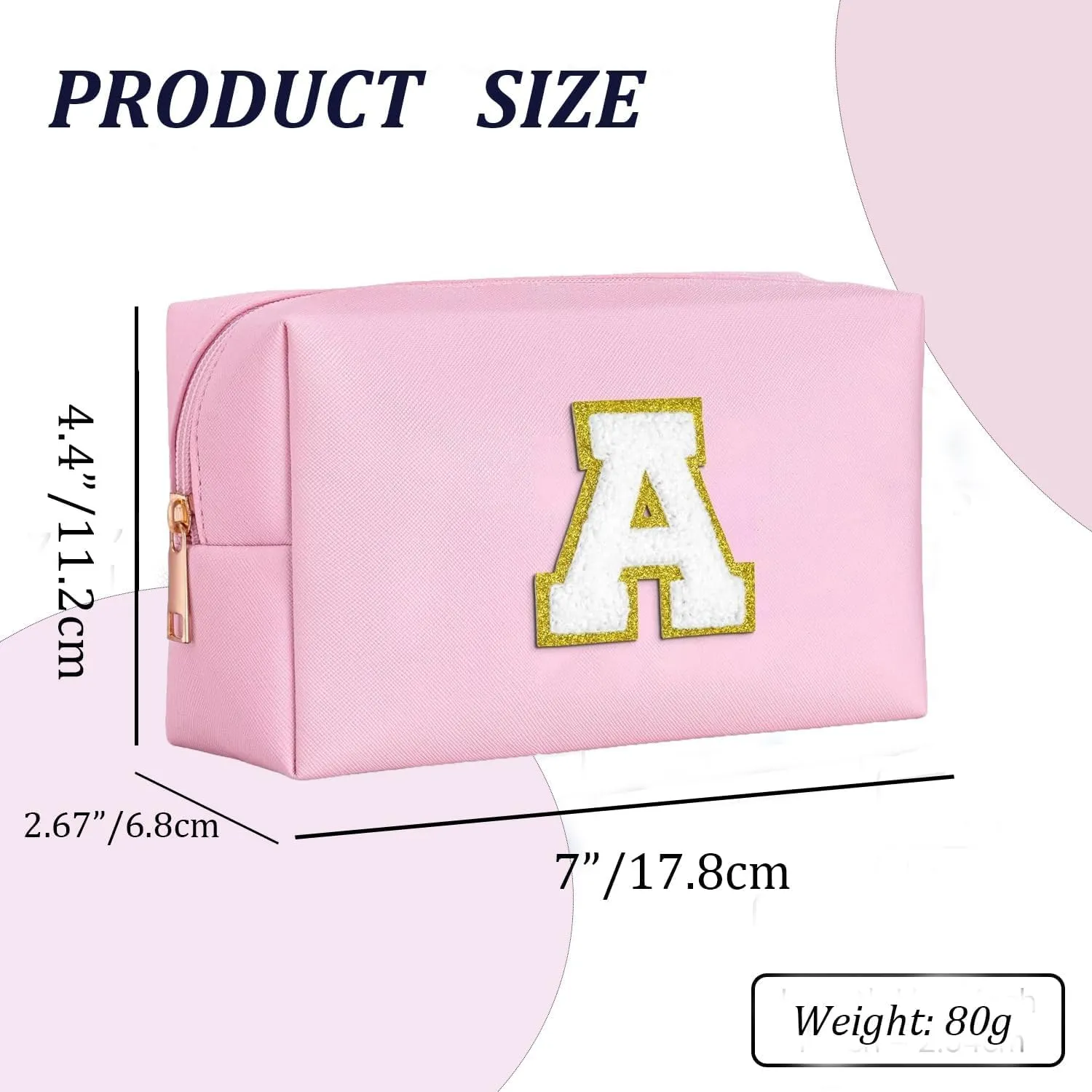 Preppy Makeup Bag for Travel,Initial Cosmetic Bag with Zipper Portable Toiletries,Initial Makeup Bag Pouch Accessories Brushes Capacity Waterproof