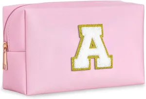 Preppy Makeup Bag for Travel,Initial Cosmetic Bag with Zipper Portable Toiletries,Initial Makeup Bag Pouch Accessories Brushes Capacity Waterproof