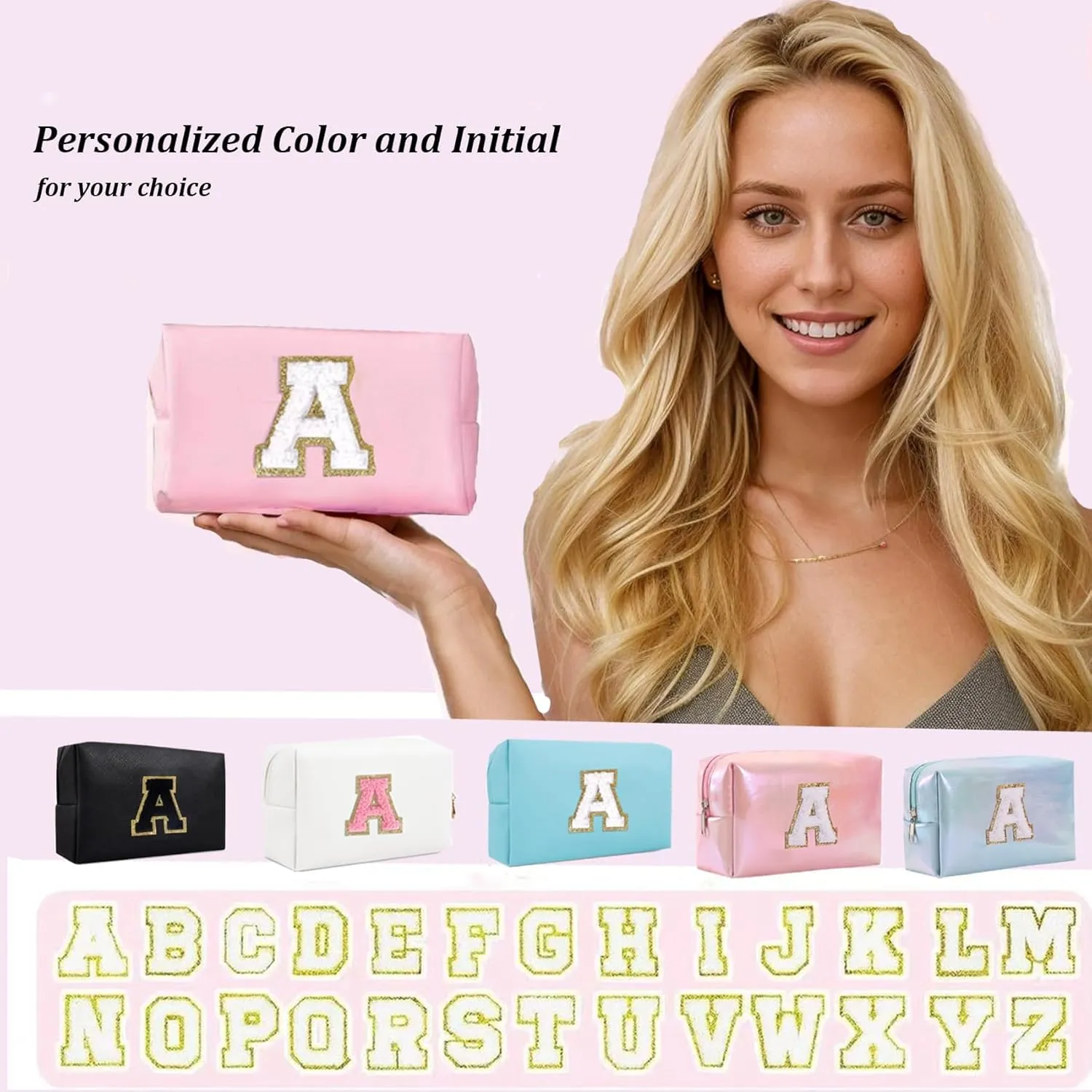 Preppy Makeup Bag for Travel,Initial Cosmetic Bag with Zipper Portable Toiletries,Initial Makeup Bag Pouch Accessories Brushes Capacity Waterproof