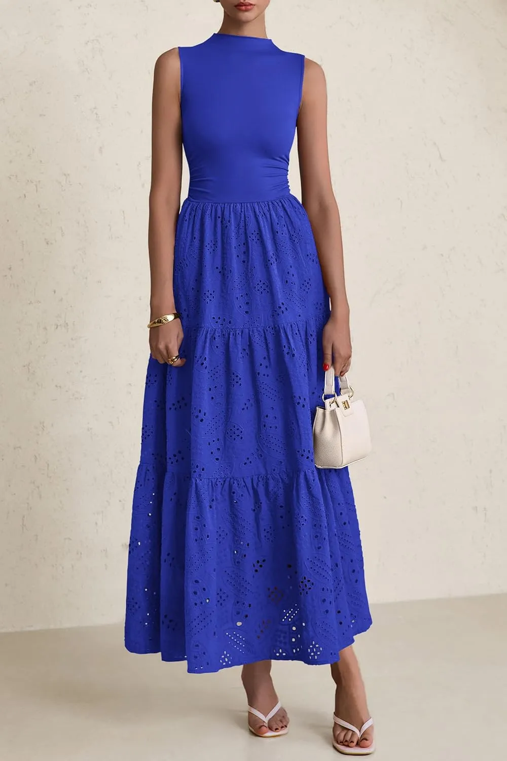PRETTYGARDEN Summer Dresses for Women 2025 Casual Eyelet Sleeveless Wedding Guest Maxi Dress Tank Top Sundress with Pockets