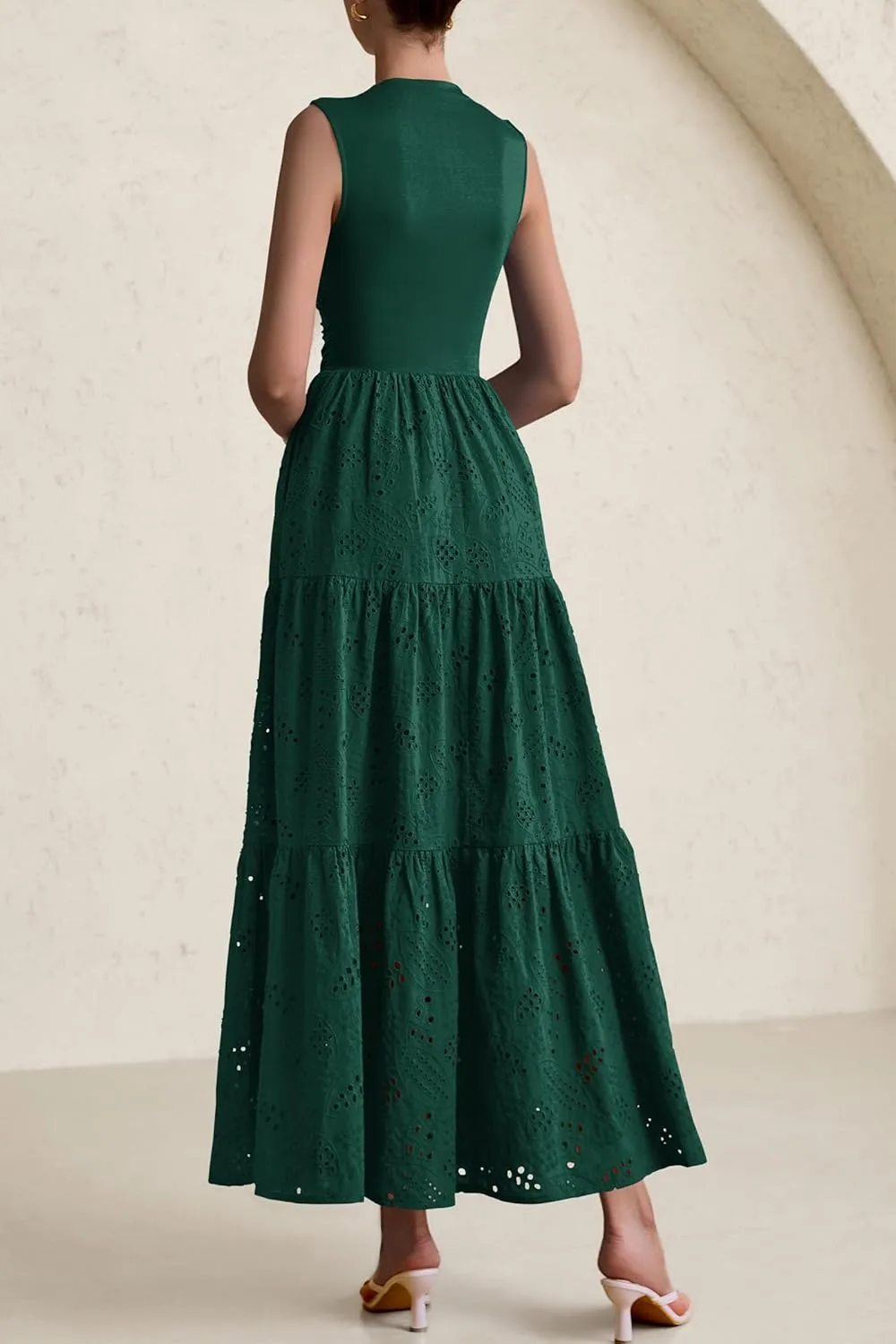 PRETTYGARDEN Summer Dresses for Women 2025 Casual Eyelet Sleeveless Wedding Guest Maxi Dress Tank Top Sundress with Pockets