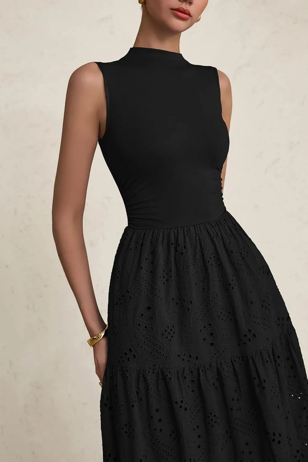 PRETTYGARDEN Summer Dresses for Women 2025 Casual Eyelet Sleeveless Wedding Guest Maxi Dress Tank Top Sundress with Pockets