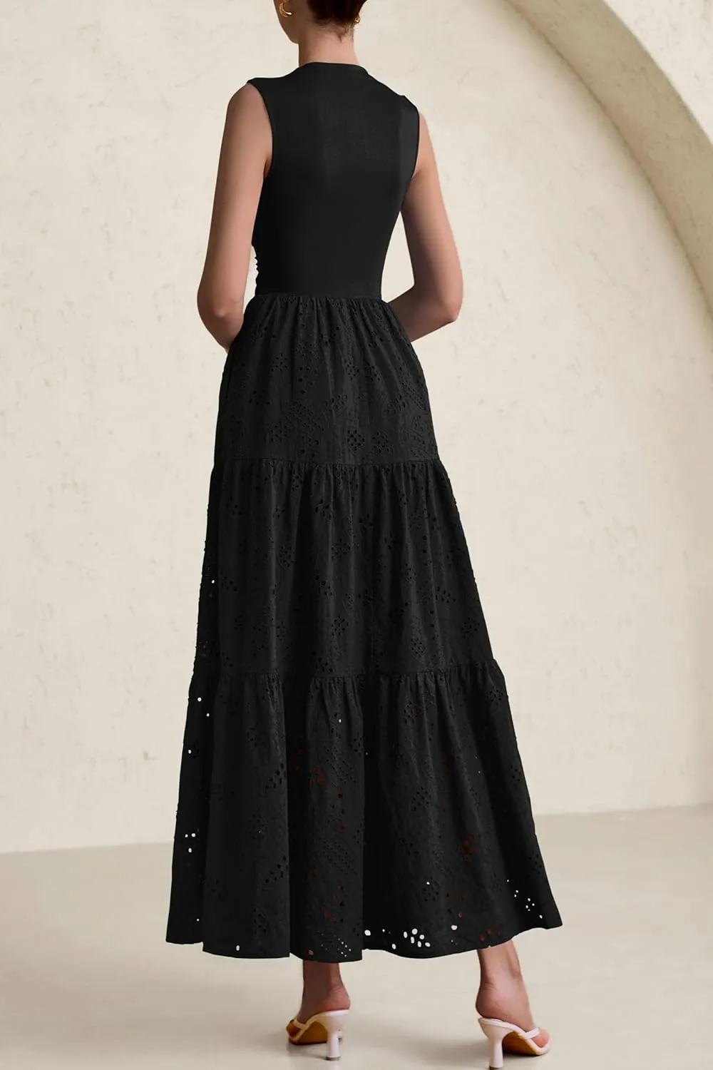 PRETTYGARDEN Summer Dresses for Women 2025 Casual Eyelet Sleeveless Wedding Guest Maxi Dress Tank Top Sundress with Pockets