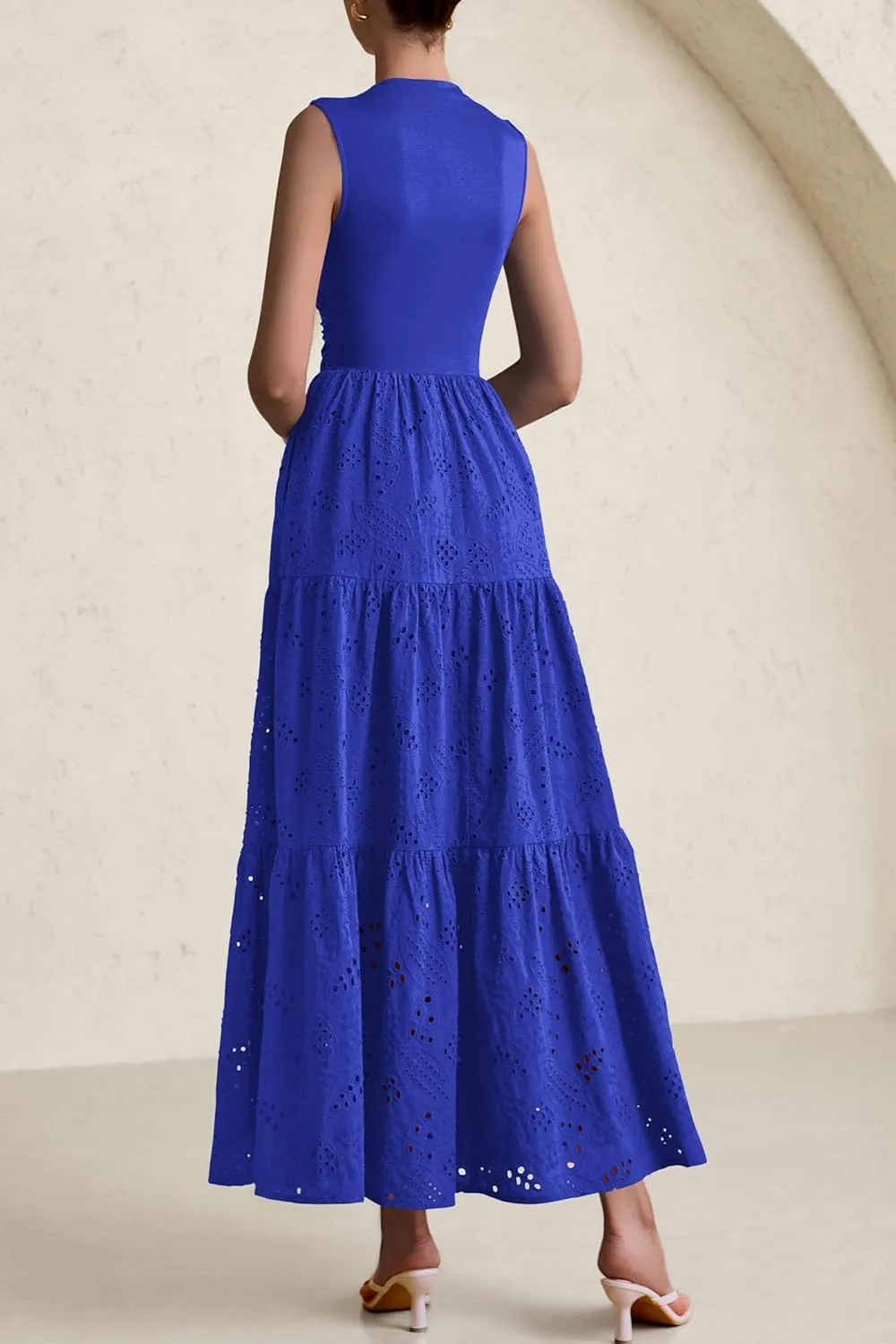 PRETTYGARDEN Summer Dresses for Women 2025 Casual Eyelet Sleeveless Wedding Guest Maxi Dress Tank Top Sundress with Pockets