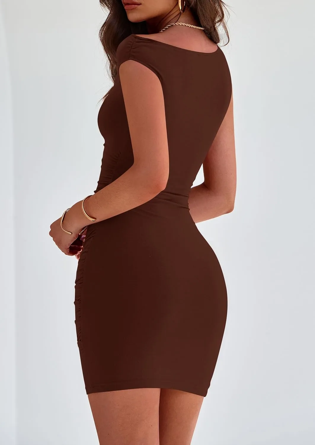 PRETTYGARDEN Women's 2025 Spring Mini Dress Sleeveless Off The Shoulder Ruched Short Fashion Bodycon Party Summer Dresses