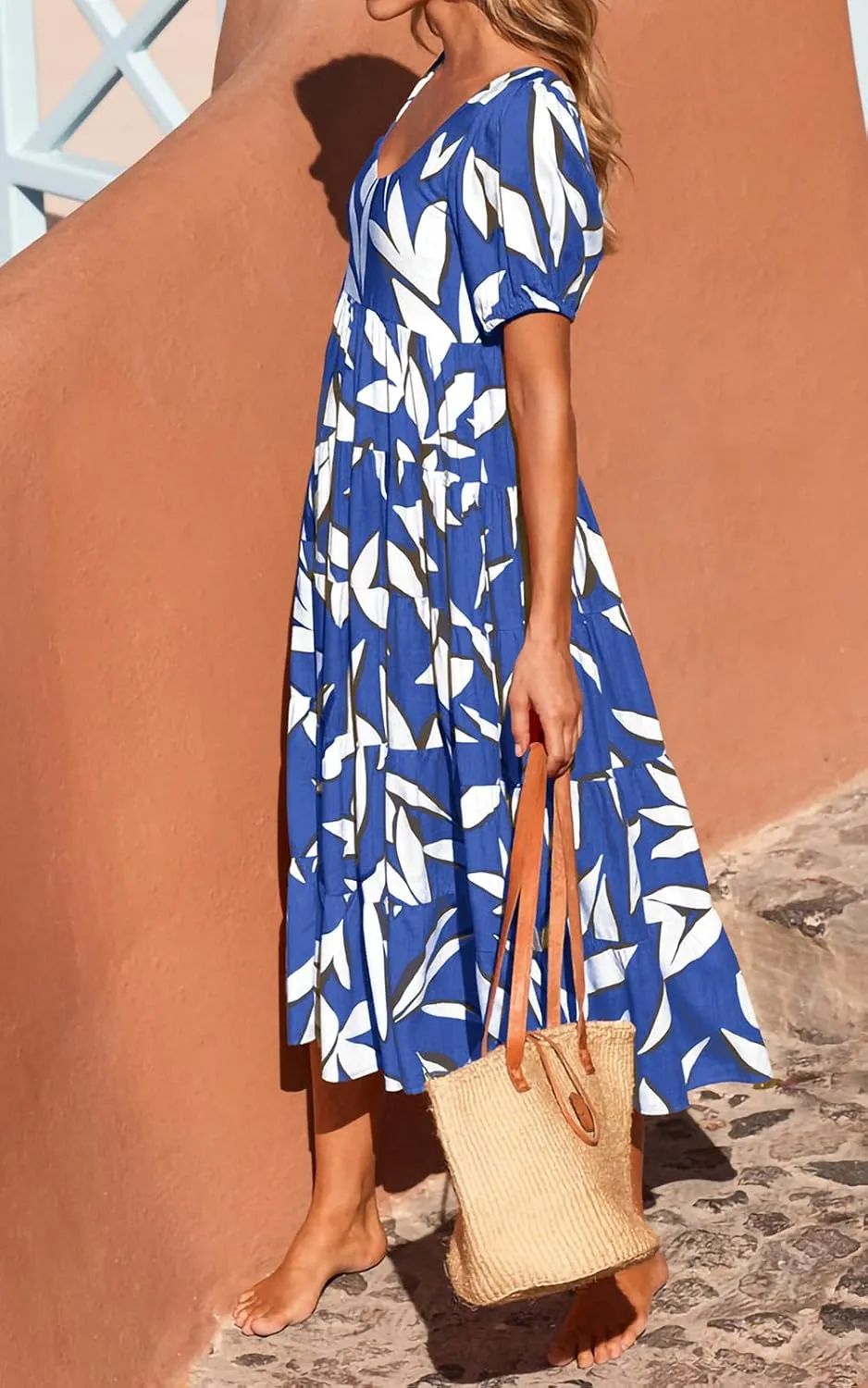 PRETTYGARDEN Womens Dresses 2025 Puff Sleeve Floral Casual Summer Dress Smocked Back Beach Flowy Tiered Maxi Sundress