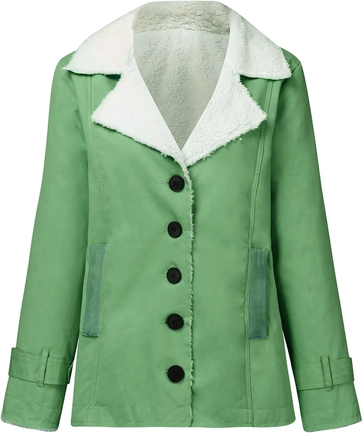 QWENTMTNTY Winter Coats for Women Fleece Lined Plus Size Sherpa Jacket Fashion Lapel Thicken Coat Thermal Outerwear Pockets