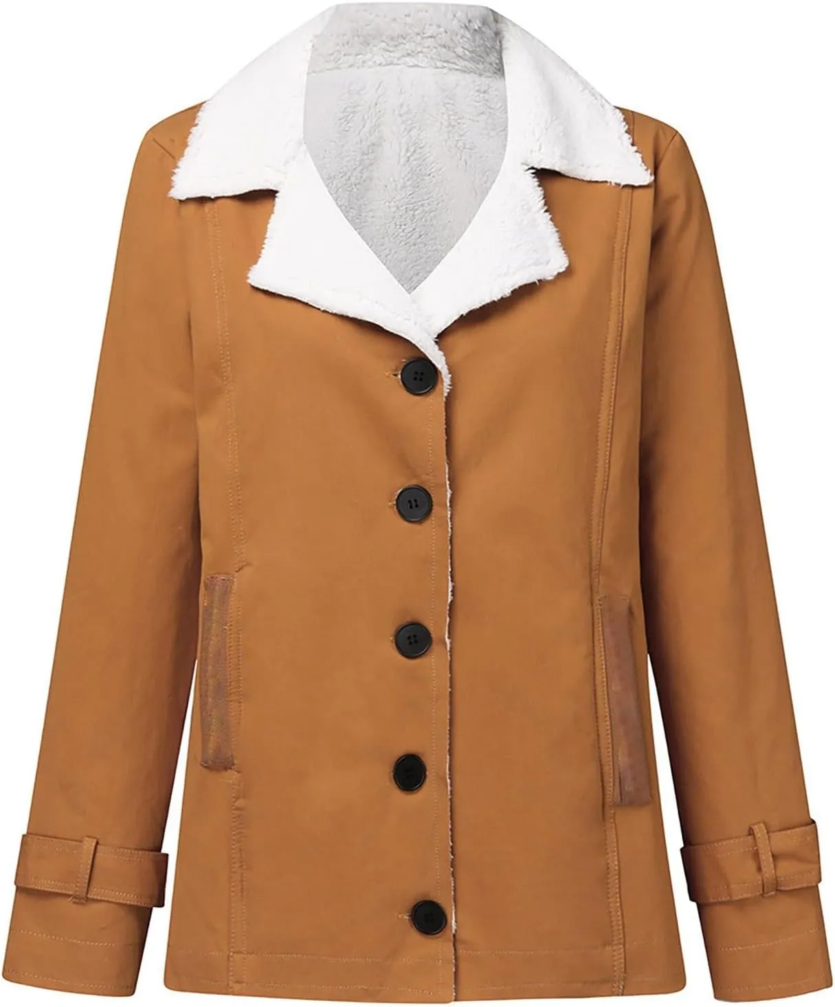 QWENTMTNTY Winter Coats for Women Fleece Lined Plus Size Sherpa Jacket Fashion Lapel Thicken Coat Thermal Outerwear Pockets