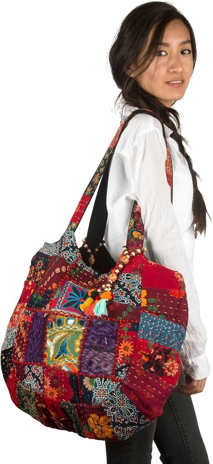 Red Colorful Large Women Shoulder Bag Tote Market School Laptop Daily Casual Everyday Comfortable Boho