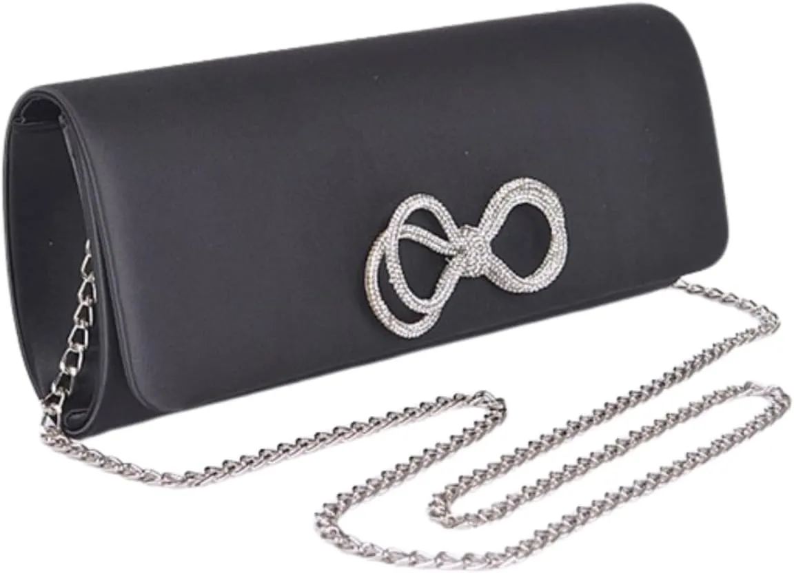 Rhinestone Bow Satin Clutch Bag Elegant Evening Handbag for Parties Weddings Crossbody Bag Dinner Night Out Prom Party