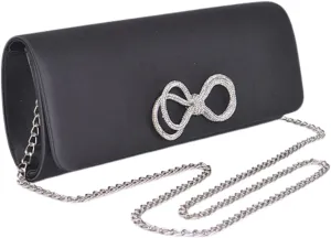 Rhinestone Bow Satin Clutch Bag Elegant Evening Handbag for Parties Weddings Crossbody Bag Dinner Night Out Prom Party