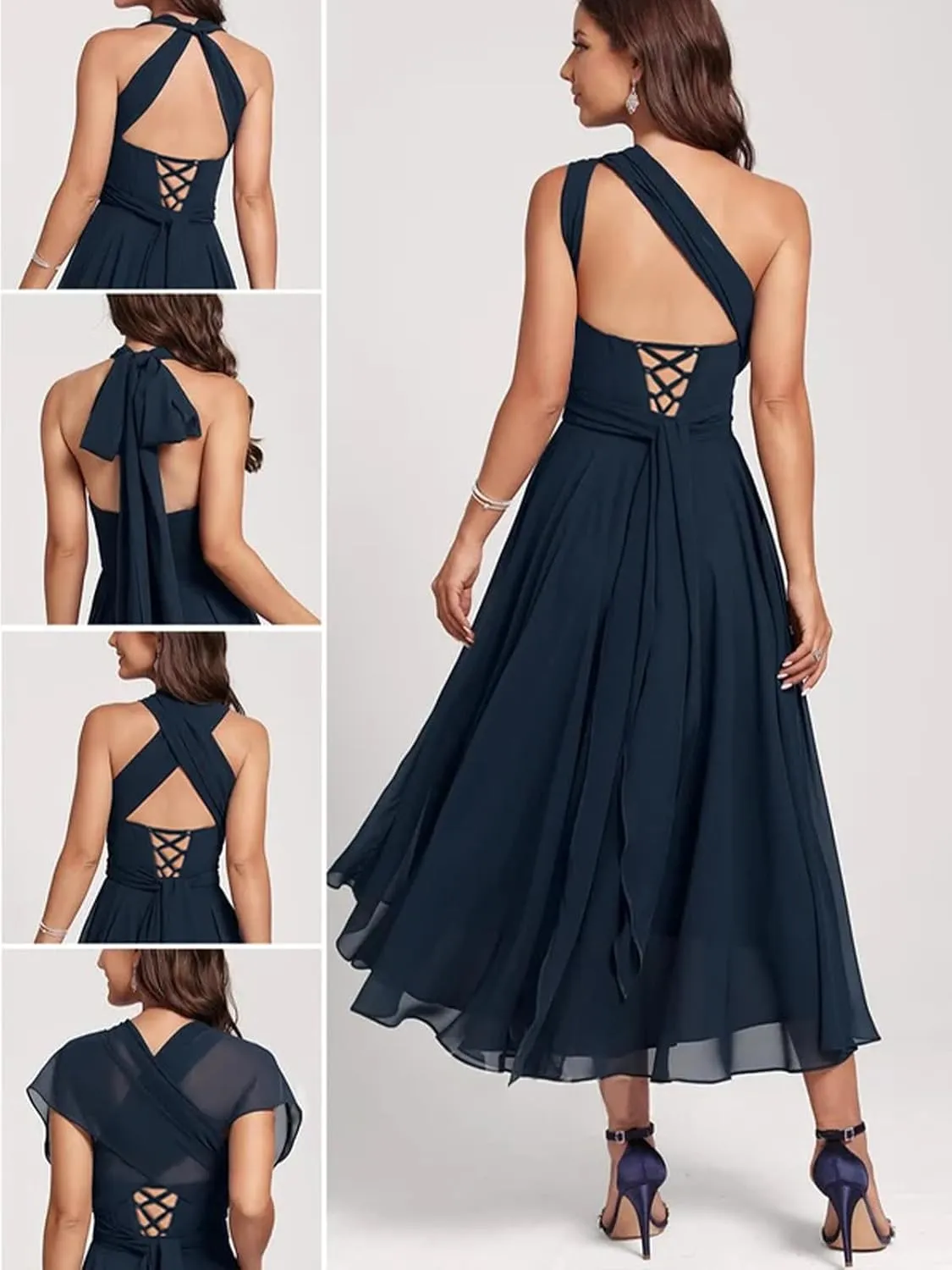 Roxanne Tea Length Infinity Bridesmaid Dresses High Low Convertible Wedding Guest Dress,Multiway Dress Evening Gown