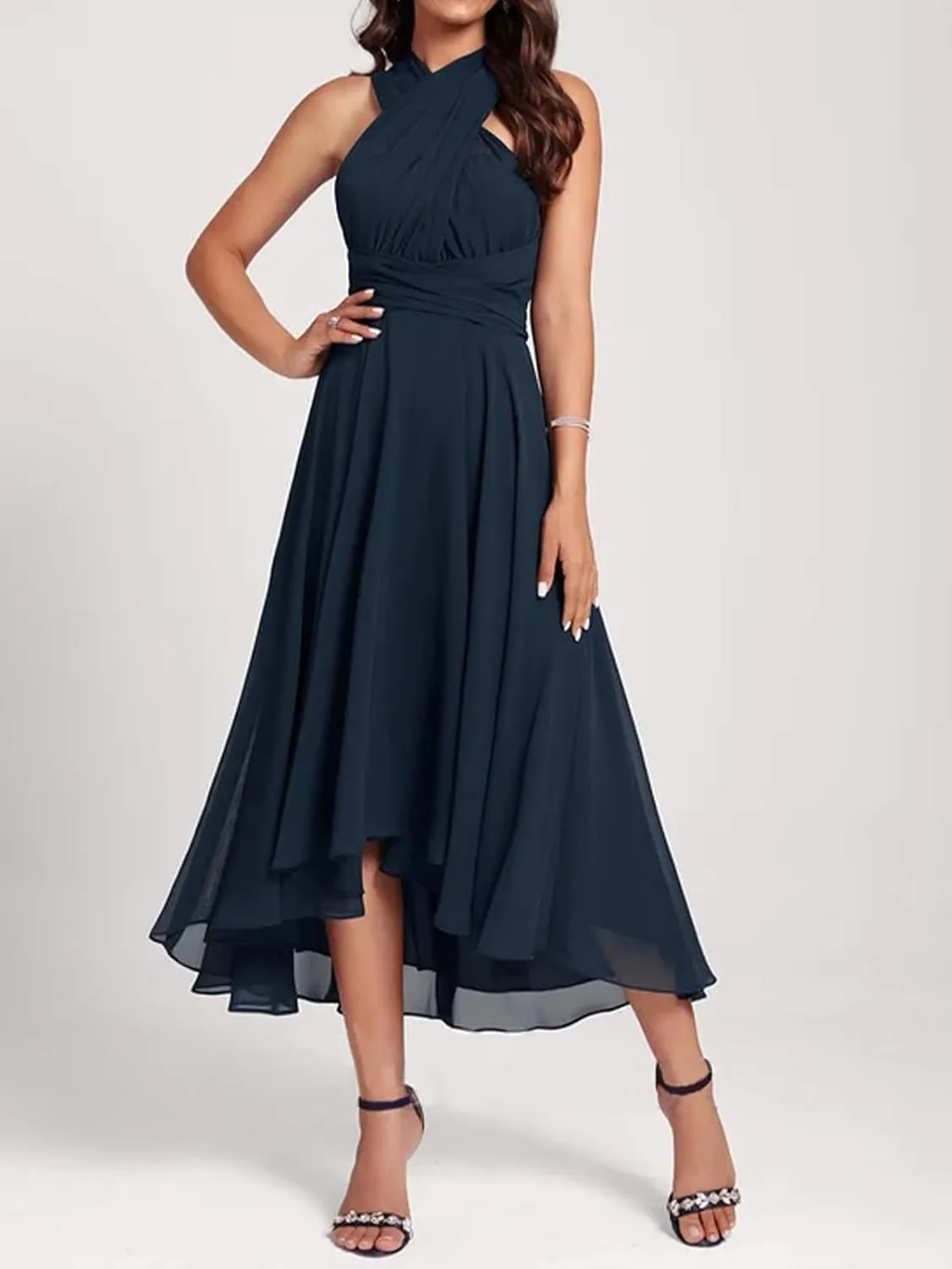 Roxanne Tea Length Infinity Bridesmaid Dresses High Low Convertible Wedding Guest Dress,Multiway Dress Evening Gown