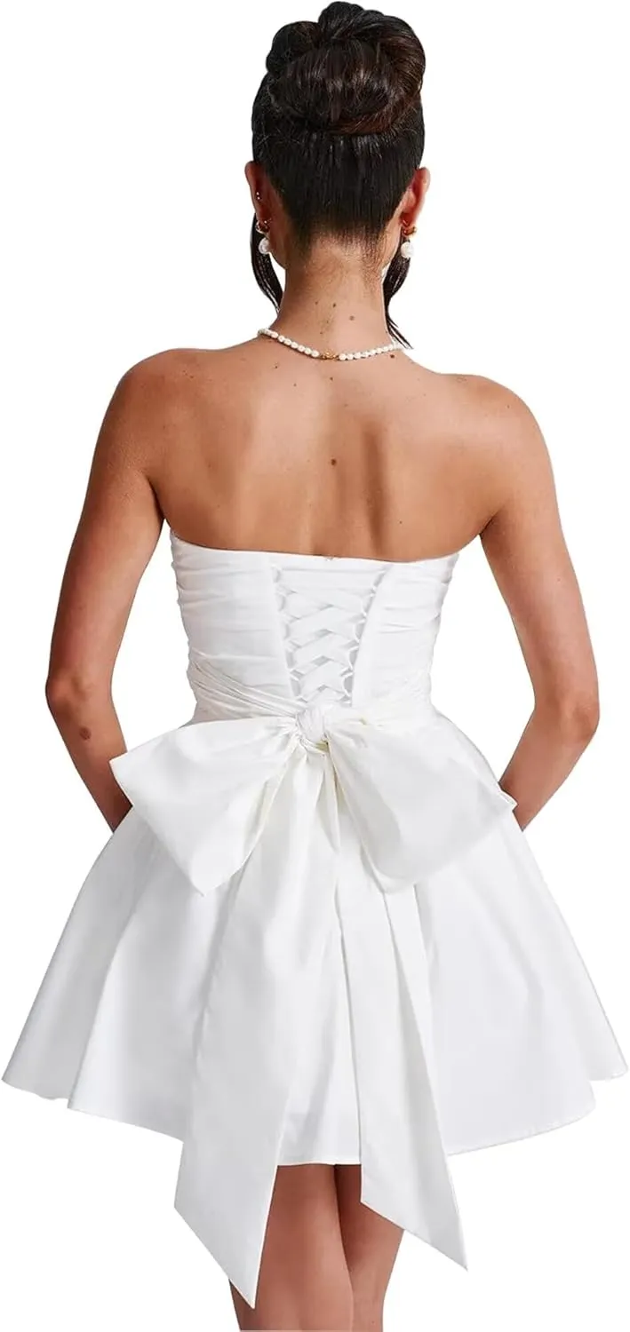Sevintage Short Wedding Dresses for Bride with Bow Simple 2025 Homecoming Dress Cocktail Prom Gowns