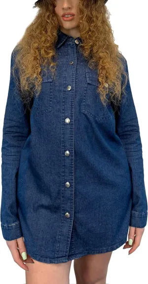 Shackets for Women 2025 - Long Sleeve Oversized Jean Jacket for Women - Casual Boyfriend Denim Button Down Shirt Women
