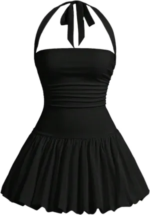 SOLY HUX Women's Plus Size Summer Dresses Halter Sleeveless Sundresses Flowy Party Mini Dress