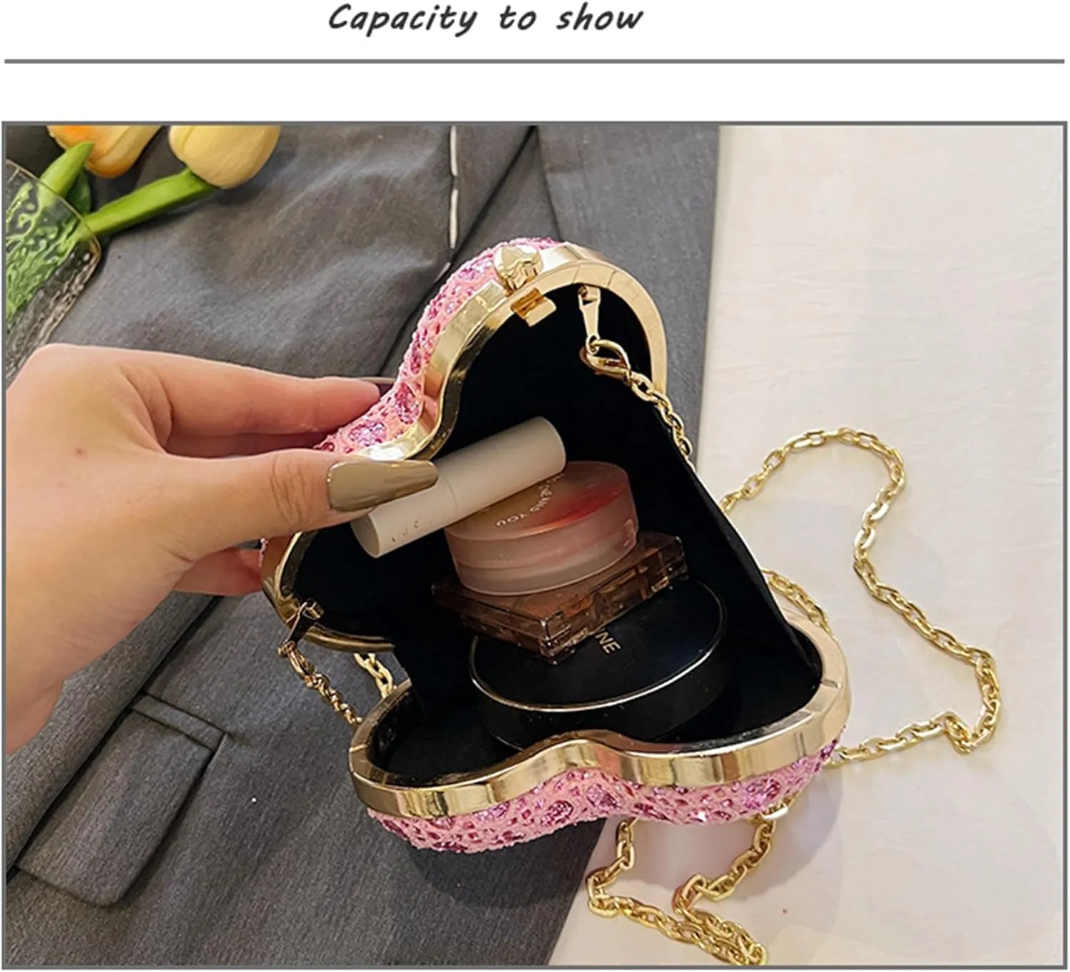 Sparkly Clutch Purses for Women Mini Heart Shape Rhinestone Evening Bag Crossbody Shoulder Bag Coin Handbags