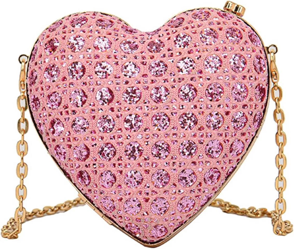 Sparkly Clutch Purses for Women Mini Heart Shape Rhinestone Evening Bag Crossbody Shoulder Bag Coin Handbags