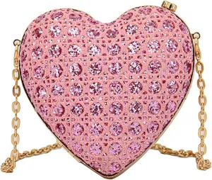 Sparkly Clutch Purses for Women Mini Heart Shape Rhinestone Evening Bag Crossbody Shoulder Bag Coin Handbags