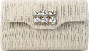 Straw Clutch Purse for Women,Rhinestone Evening Handbag Summer Beach Woven Purse Vacation Rattan Handbags 2025