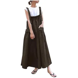 Summer Dresses for Women 2024 Casual Trendy Suspender Loose Retro Long Straps Solid Flowy Skirts with Pockets Y2K Clothes