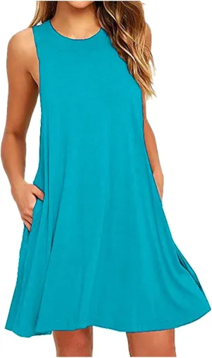 Summer Dresses for Women 2024 Island Vacation Sleeveless Sun Dresses Casual Boho Beach Tank Dress Loose Swing Sundress