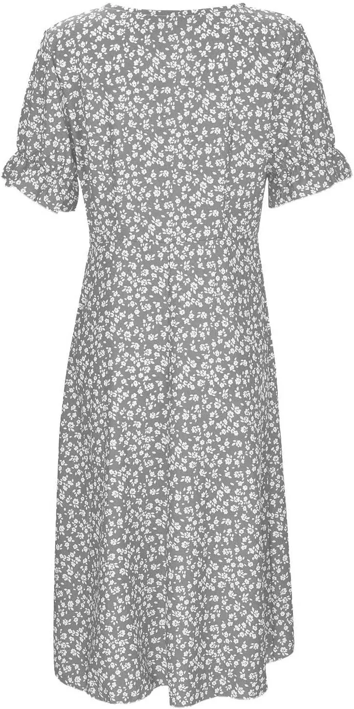 Summer Dresses for Women 2024 Short Sleeve V Neck Wrap Dress Casual Midi Sundresses Sleeve Ruffle Dress Casual Mini Dresses