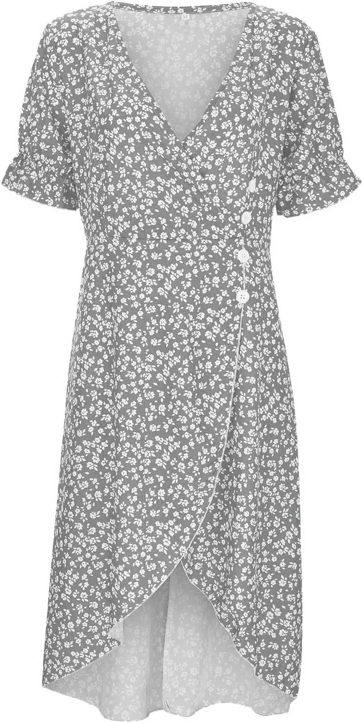 Summer Dresses for Women 2024 Short Sleeve V Neck Wrap Dress Casual Midi Sundresses Sleeve Ruffle Dress Casual Mini Dresses