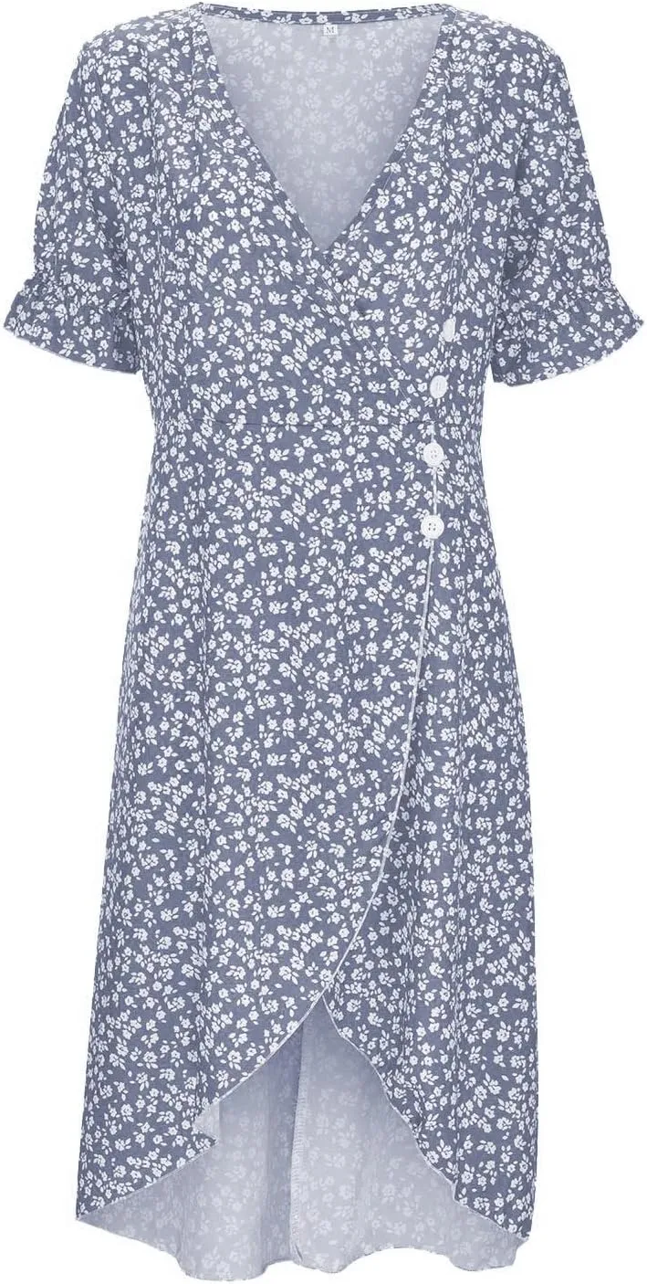 Summer Dresses for Women 2024 Short Sleeve V Neck Wrap Dress Casual Midi Sundresses Sleeve Ruffle Dress Casual Mini Dresses