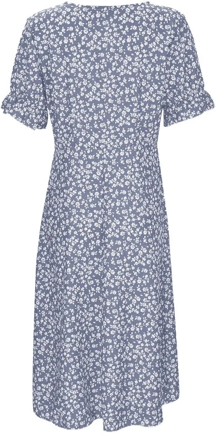 Summer Dresses for Women 2024 Short Sleeve V Neck Wrap Dress Casual Midi Sundresses Sleeve Ruffle Dress Casual Mini Dresses