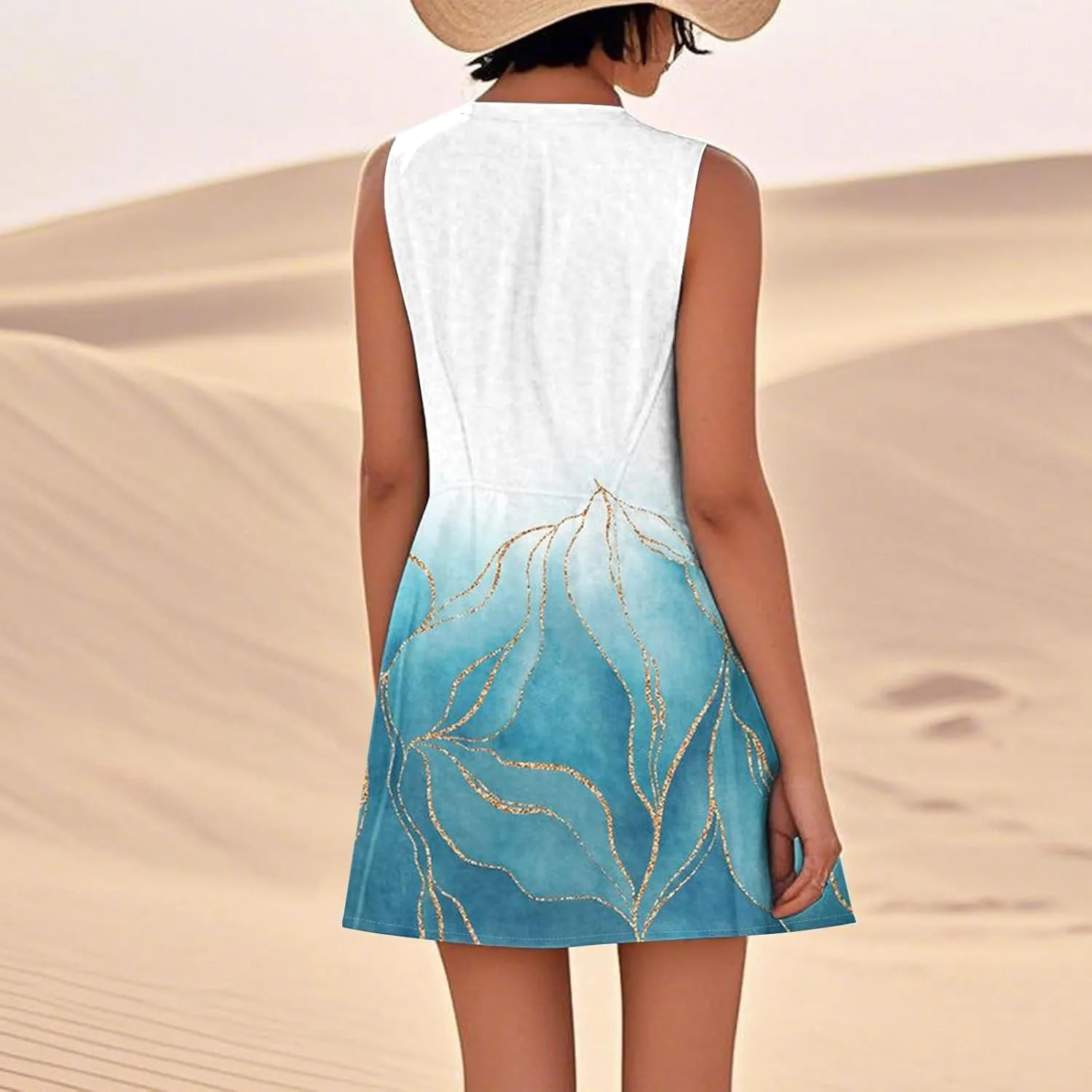 Summer Dresses for Women 2025 Crewneck Sleeveless Cotton Linen Tank Dress Beach Vacation Sundresses with Pockets
