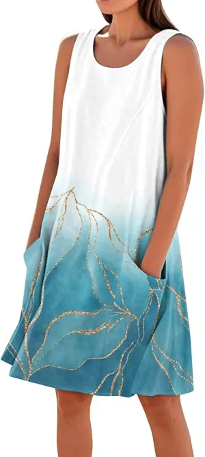 Summer Dresses for Women 2025 Crewneck Sleeveless Cotton Linen Tank Dress Beach Vacation Sundresses with Pockets