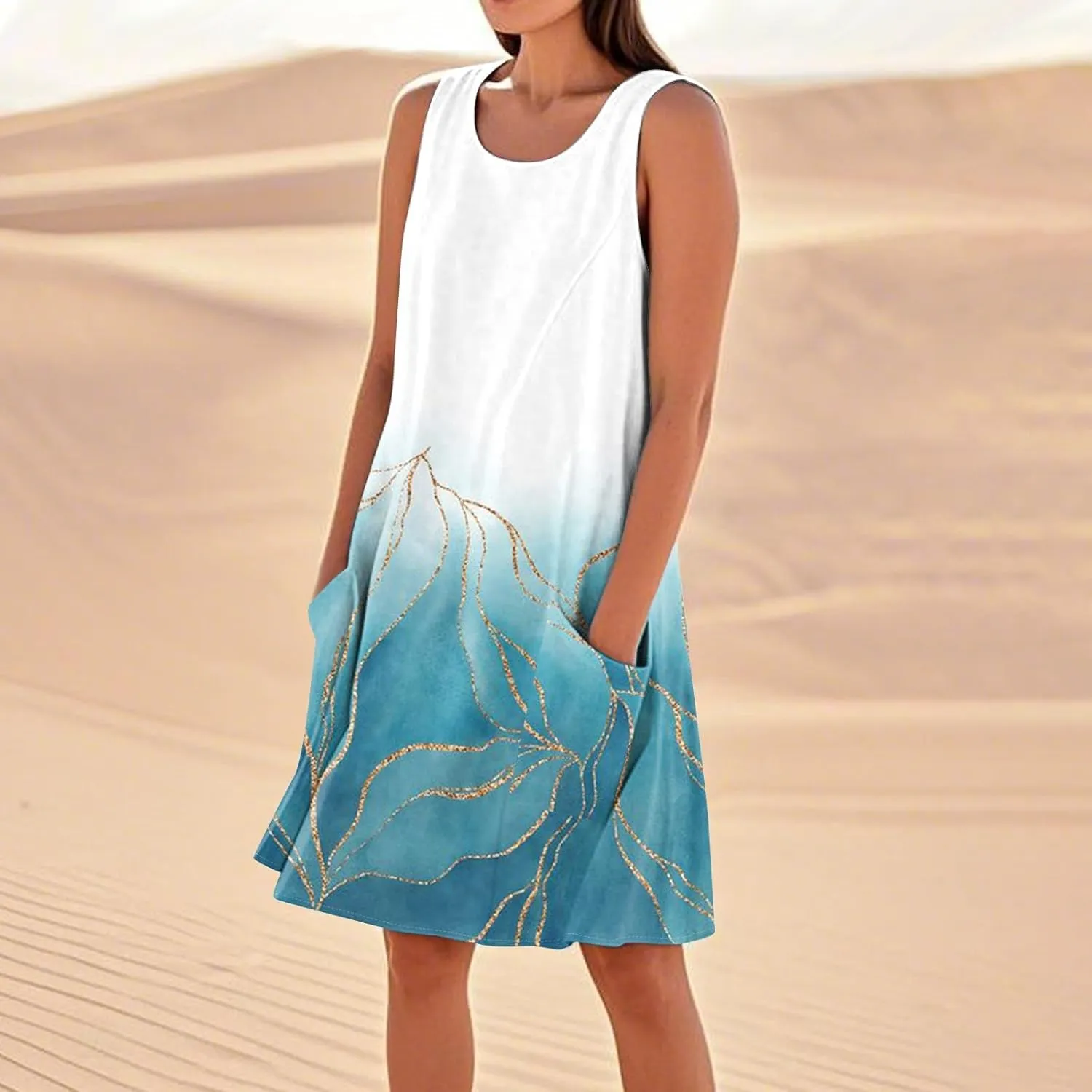 Summer Dresses for Women 2025 Crewneck Sleeveless Cotton Linen Tank Dress Beach Vacation Sundresses with Pockets