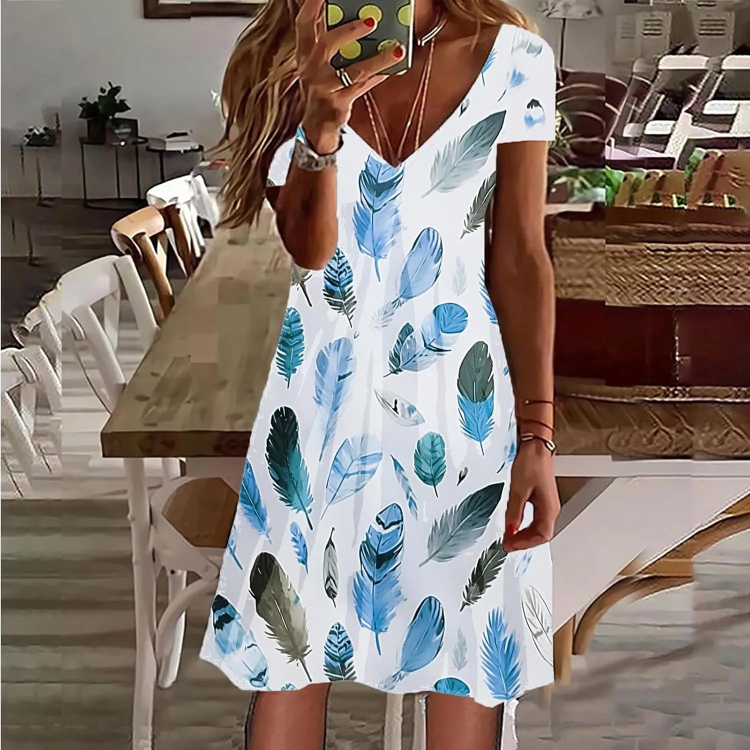 Summer Dresses for Women 2025 Loose V Neck Short Sleeve Casual T Shirt Dress Sundresses Floral Swimsuit Coverup