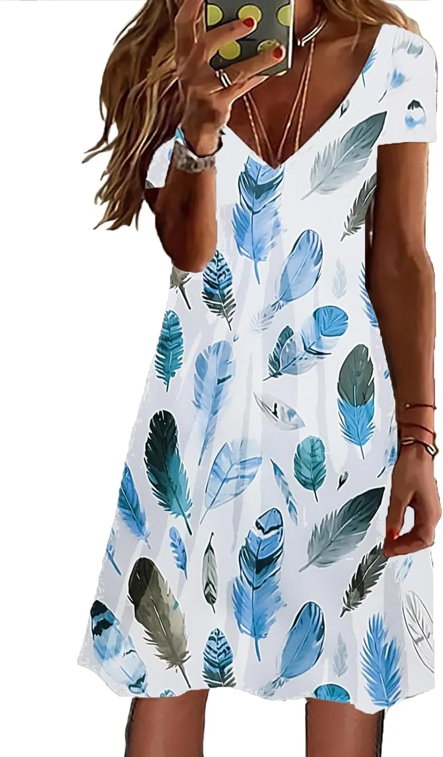 Summer Dresses for Women 2025 Loose V Neck Short Sleeve Casual T Shirt Dress Sundresses Floral Swimsuit Coverup