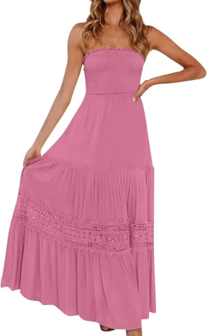 Summer Dresses for Women 2025 Sexy Sleeveless Strapless Maxi Dress Trendy Tube Top Sundress Casual Beach Cover Ups