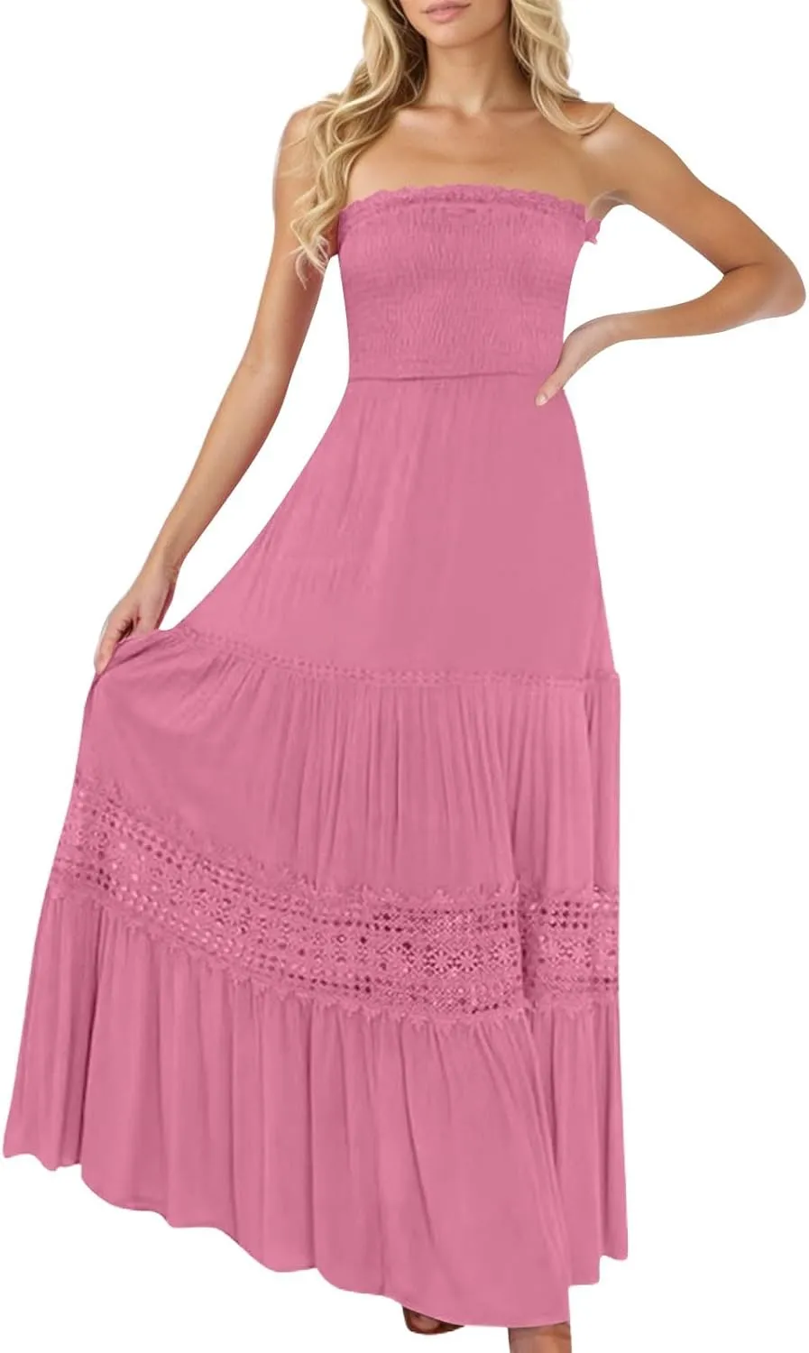 Summer Dresses for Women 2025 Sexy Sleeveless Strapless Maxi Dress Trendy Tube Top Sundress Casual Beach Cover Ups