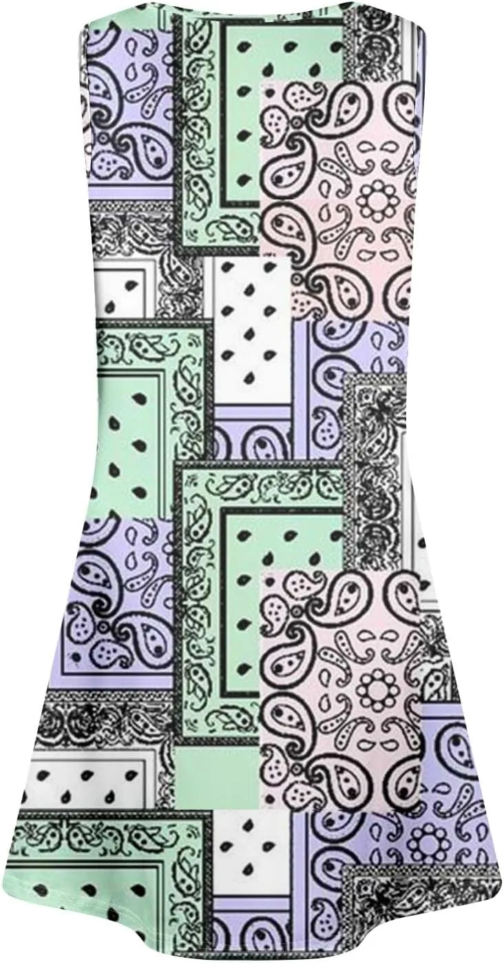 Summer Dresses for Women 2025 Sleeveless Loose Tank Dress V Neck Boho Beach Sundresses Floral Casual T Shirt Dresses