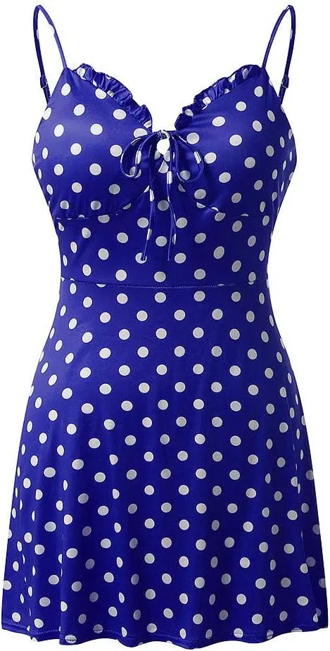 Summer Dresses for Women 2025 V-Neck Spaghetti Strap Bowknot Backless Sleeveless Lace Mini Swing Skater Dress
