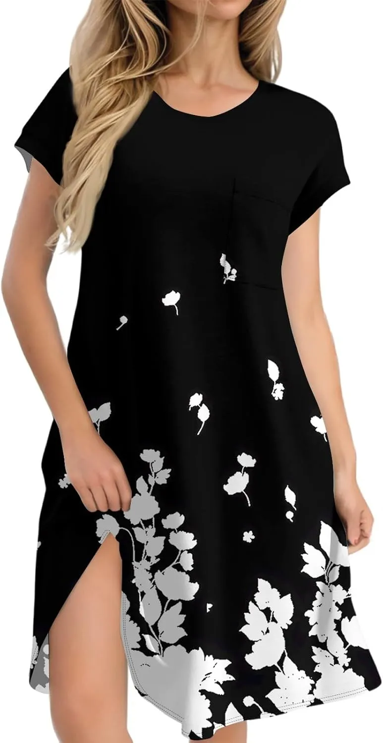 Summer Dresses for Women 2025s Casual Cap Sleeve Crewneck Loose Mini Dresses Casual Retro Beach T Shirt Dres