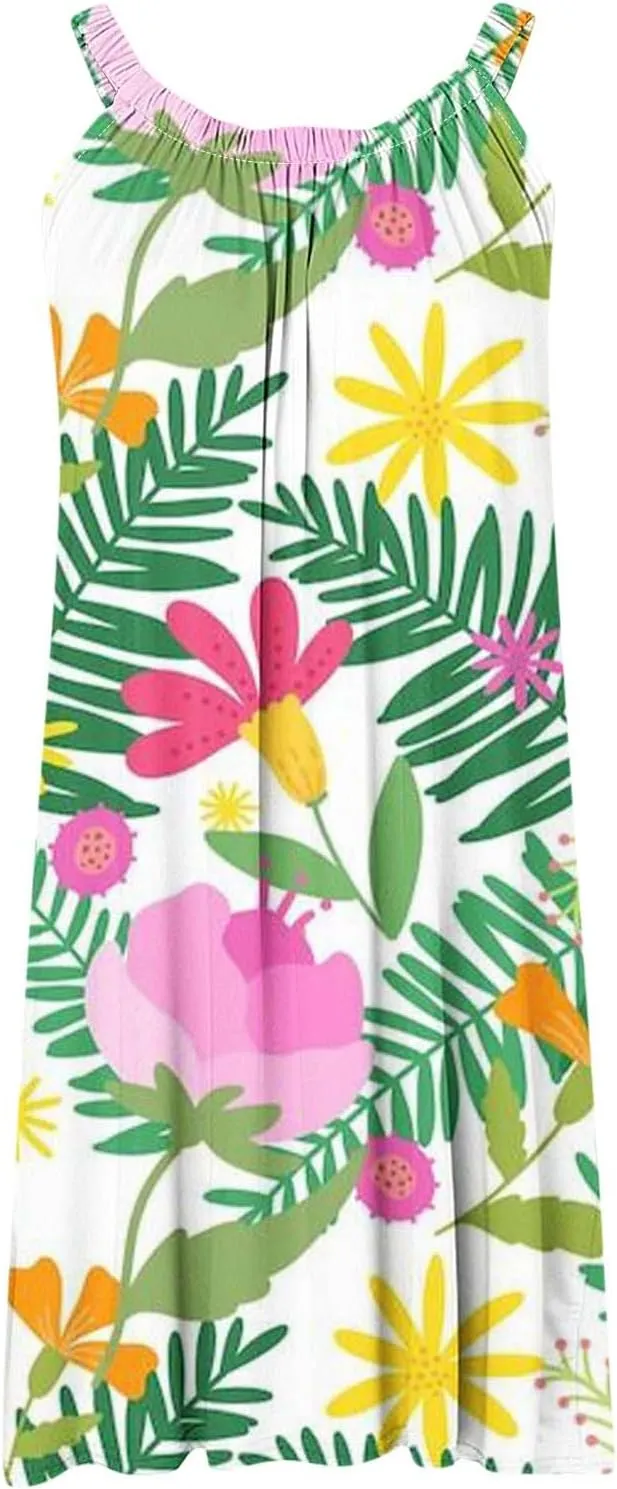 Summer Dresses for Women Vacation 2024 Casual Flowy Floral Beach Sun Dress Casual Plus Size Slip Dress 2024