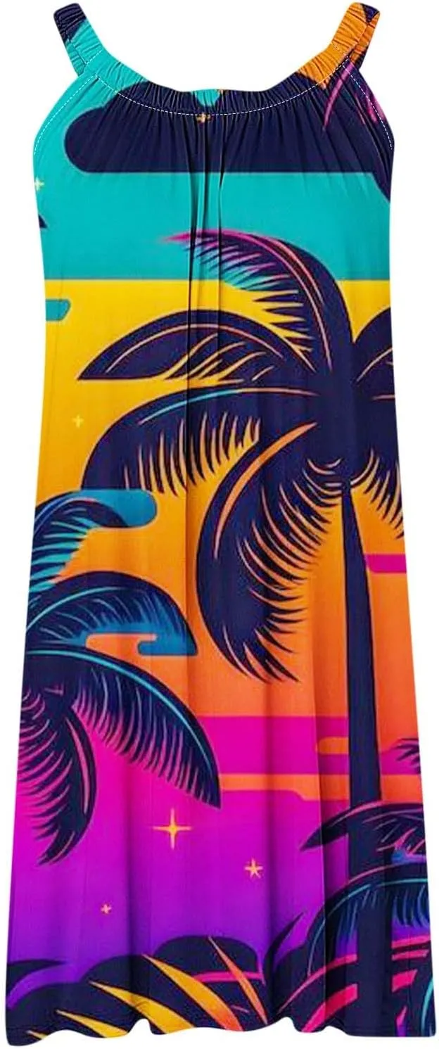 Summer Dresses for Women Vacation 2024 Casual Flowy Floral Beach Sun Dress Casual Plus Size Slip Dress 2024
