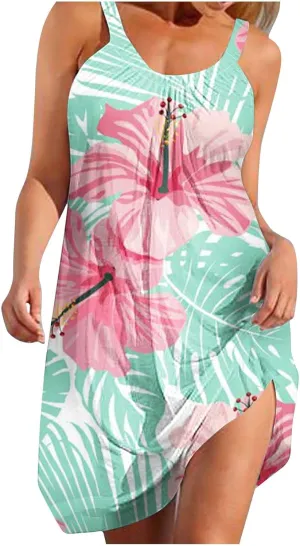 Summer Dresses for Women Vacation 2024 Casual Flowy Floral Beach Sun Dress Casual Plus Size Slip Dress 2024