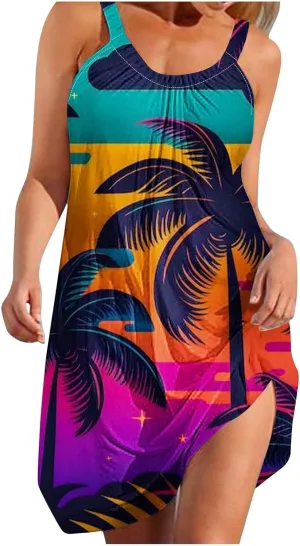 Summer Dresses for Women Vacation 2024 Casual Flowy Floral Beach Sun Dress Casual Plus Size Slip Dress 2024
